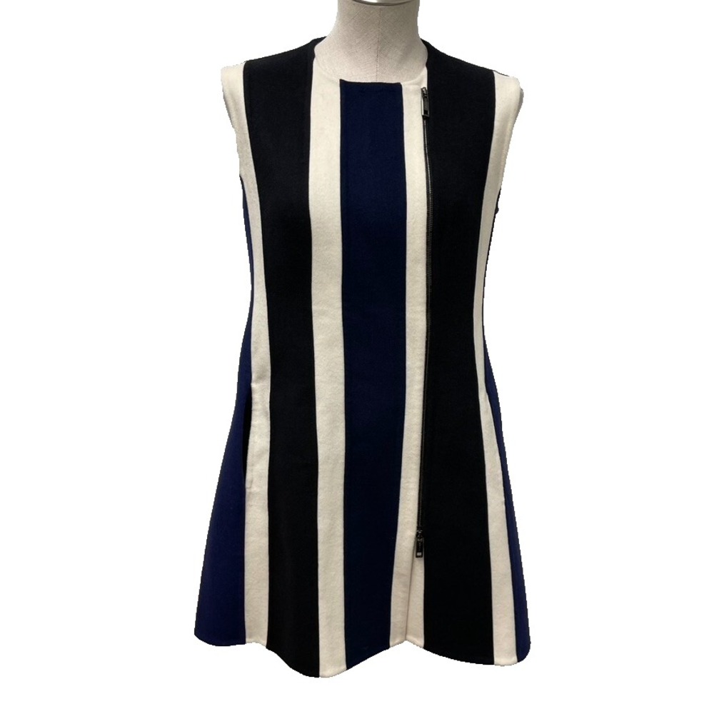Sportmax Shift Dress Womens 6 Blue Black White Striped Wool Sleeveless Zip Front